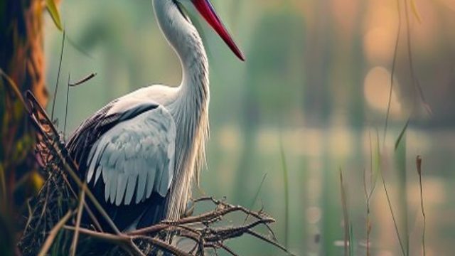 Tranquil Nature: Stork Nesting Wallpaper for Your Screens