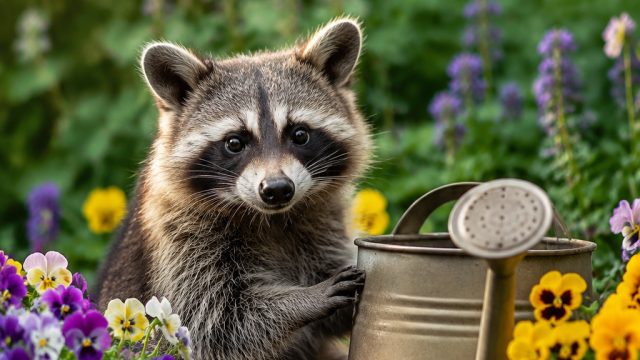 Nature's Whimsy: A Raccoon's Delight in the Garden