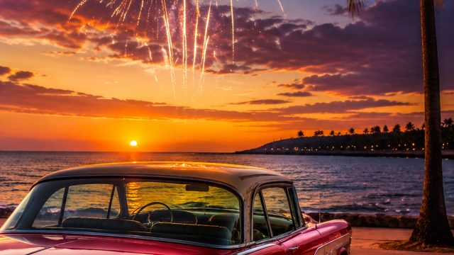 Captivating Summer Vibes: Fireworks and Classic Car Glamour